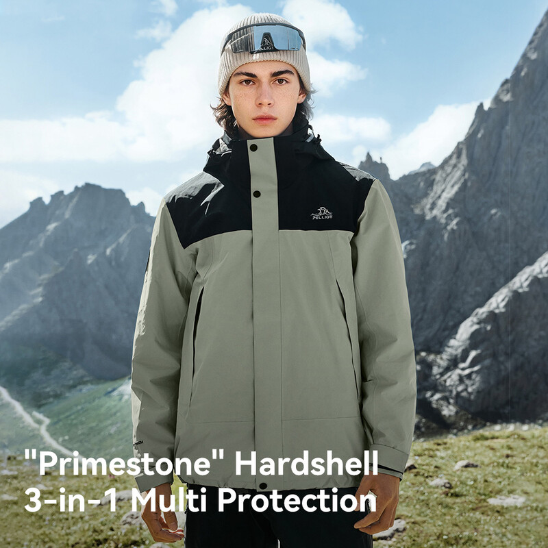 PELLIOT fleece-gevoerde jas met kleurverloop voor heren Kamperen Reizen Waterdicht Duurzaam , Manmu, zwart + groen, maat XL