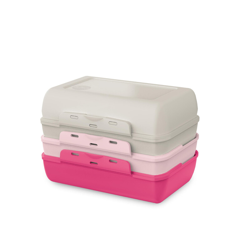 Emsa Variabolo 4-teiliges Lunchbox-Set, Grau und Pink, 2 Halbe Schalen mit 2 herausnehmbaren Trennwänden zur Bildung von 2 kompletten Behältern, 16 x 11,8 x 10,8 cm, Polypropylen-Material, Klickverschlusssystem, Stapelbares, platzsparendes Design, Herausn