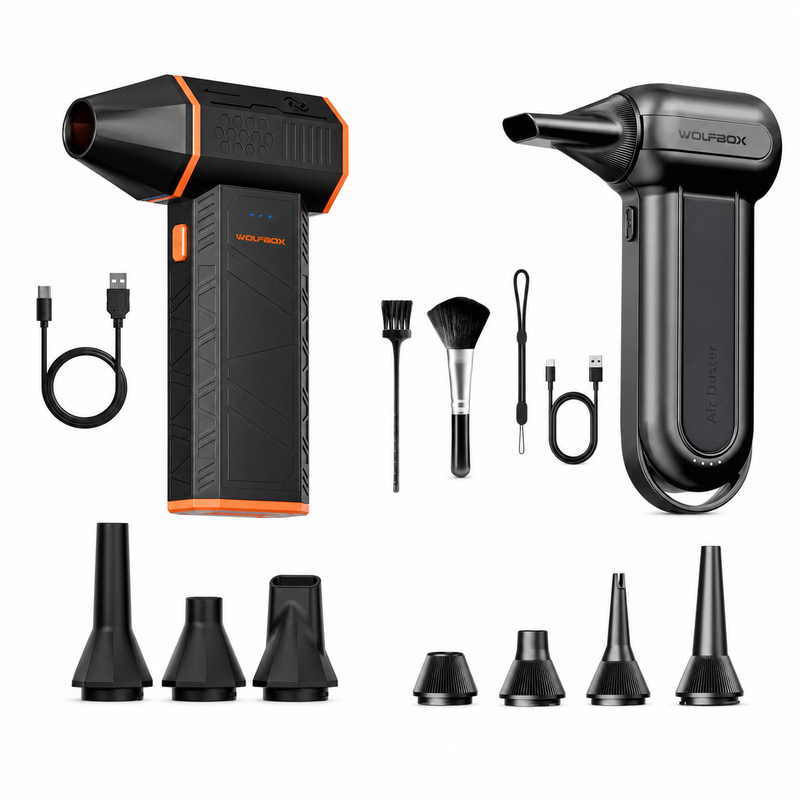 [WOLFBOX Bestseller-Duo] MF100 + MF50 WOLFBOX Mega-Preis-Leistungs-Verhältnis Luftgebläse-Bundle – 2 kabellose elektrische Luftgebläse, 150.000 & 110.000 U/min, 3-Stufen-Reinigung für PC, Haus, Garage & Auto