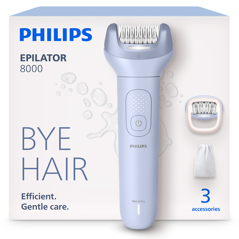Philips Series 8000 Wet & Dry Cordless Epilator, Rechargeable, Led Light, 2 Attachments, Water Washable, 60 Mins Run Time, Bre708/00