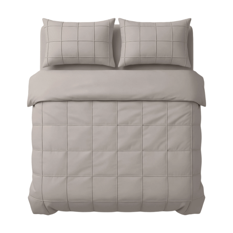Sleeptime Dekbedovertrekset Geruit Pintuck 240 x 200/220 + 2 Kussenslopen 60 x 70 cm - Microvezel - Taupe