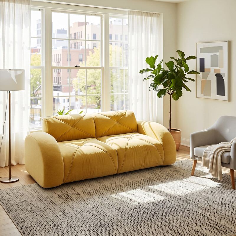 URBAN MEUBLE Rahmenloses Sofa Modulares 2-Sitzer-Sofa 204x95x76 cm Gelbes Chenille-Gewebe Hochdichter Schaumstoff