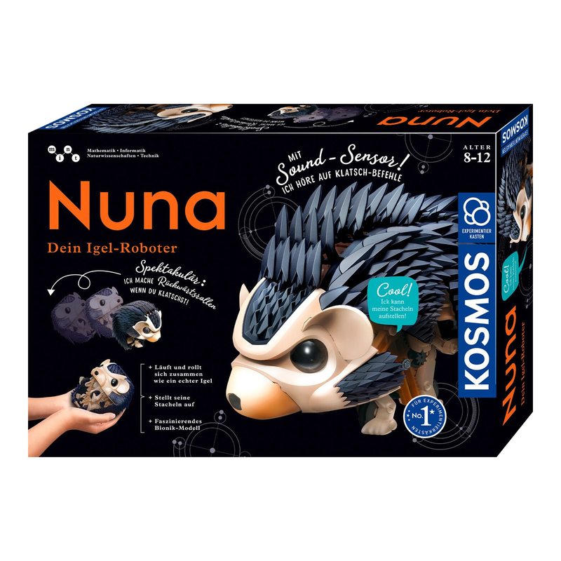 KOSMOS 620066 Nuna - dein Igelroboter, Roboterbausatz, rollt durch Klatschen rückwärts, läuft, stellt Stacheln auf, Spielzeug für Kinder, bionisches Modell, Experimentierkasten für 8-12 Jahre, Mittel