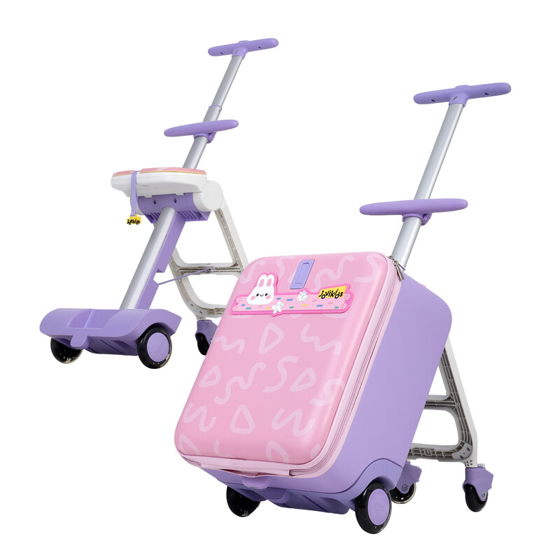 Jovikids Kinderkoffer: 3-in-1 Aufsitzgepäck mit Rollen als Reisetrolley für Kinder ab 3 Jahren, 38L Handgepäck in Rosa