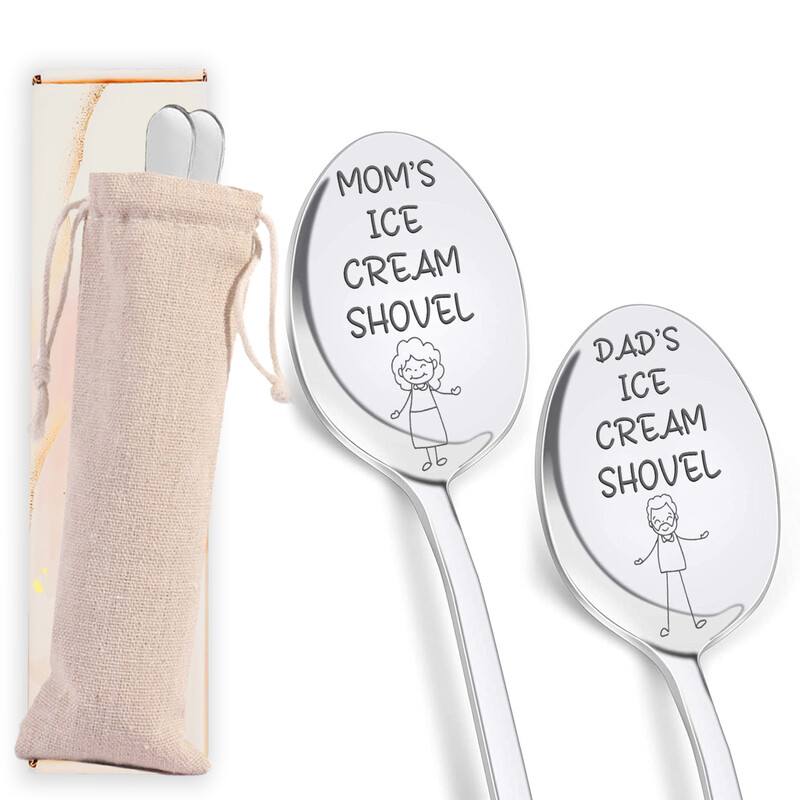 2PC Parent Ice Cream Spoon Collection, Themed "Mom's/Dad's Ice Cream Shovel" Designs