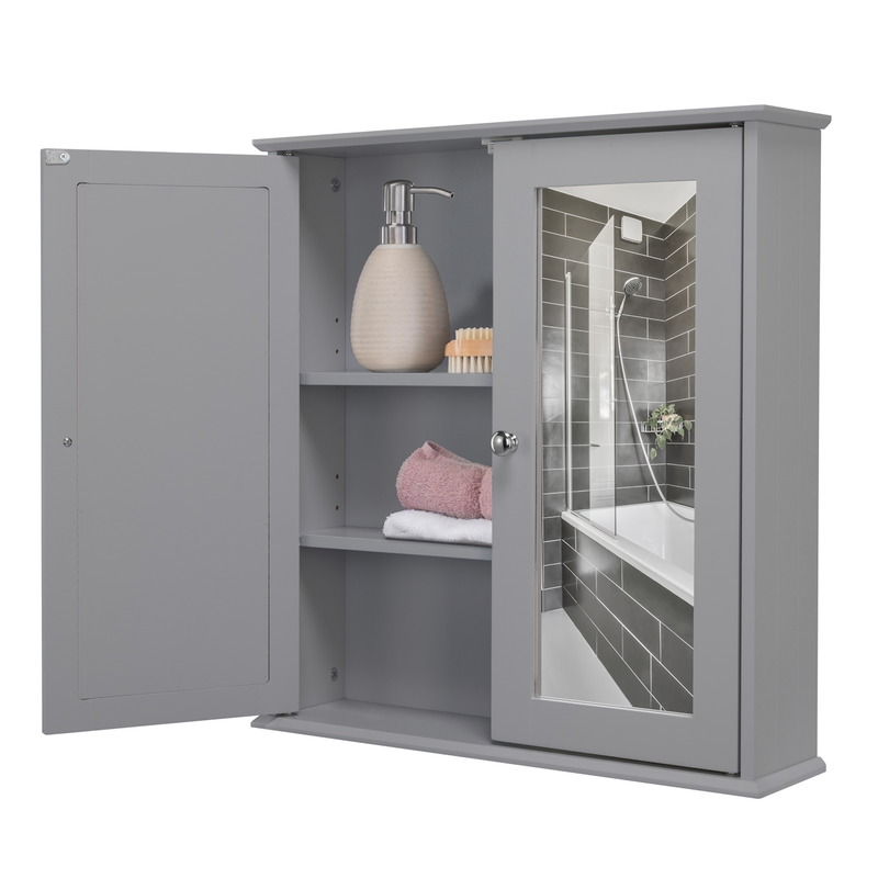 Croydex Ashby Grey Bathroom Mirror Cabinet 58x56x13cm | Wall Mounted Storage with Shelf for Organised Bathroom Space