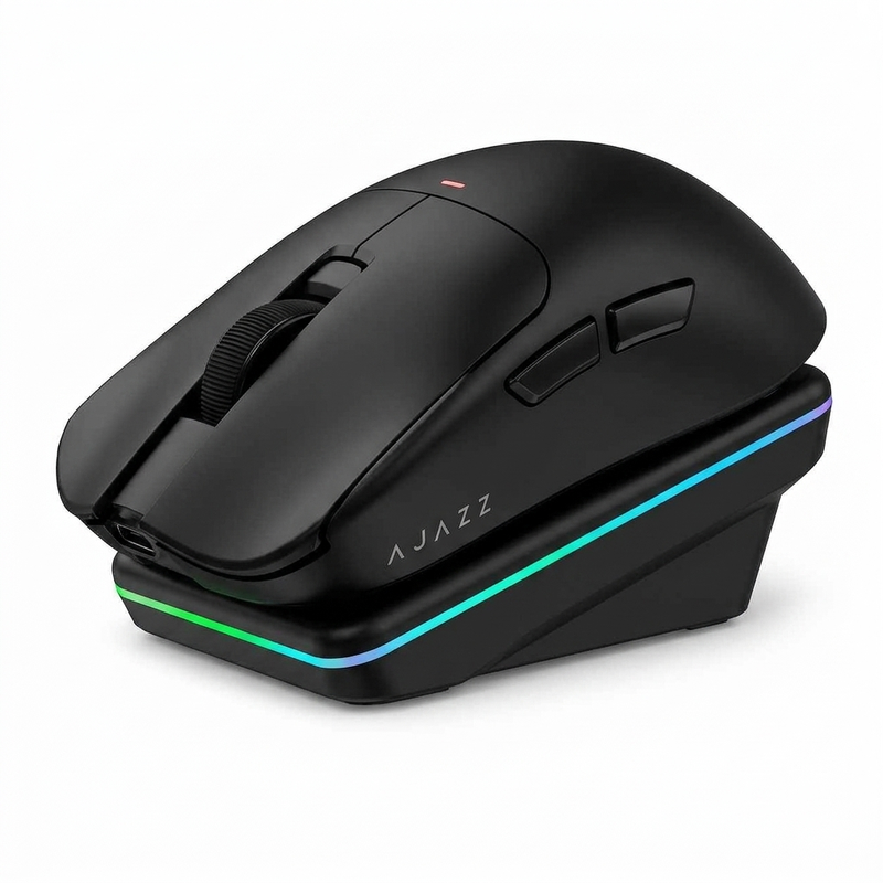 AJAZZ AJ200 AI MC Kabellose Gaming-Maus mit Ladestation, KI-Assistent, 24000 DPI PAW3311 Sensor, Tri-Mode BT/2.4G/USB-C, 63 g Leicht und ergonomisch für PC-Gaming Büro, für CS2/Valorant/Apex Legends