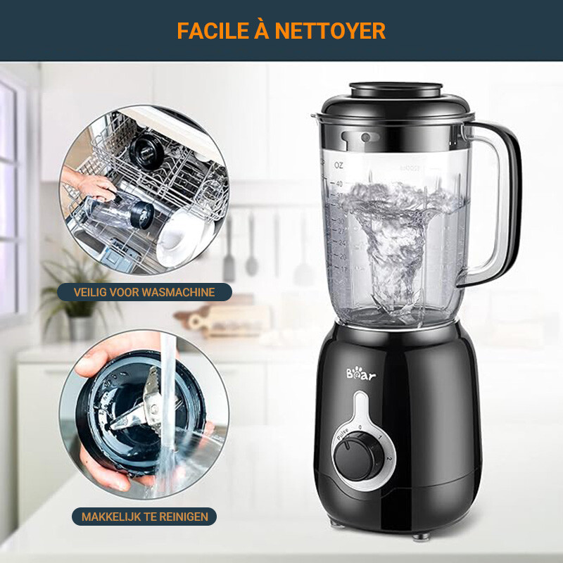 Bear tafelblender LLJ-B12K1 1,2 L 500 W 2 snelheden + pulsfunctie 4 roestvrijstalen messen