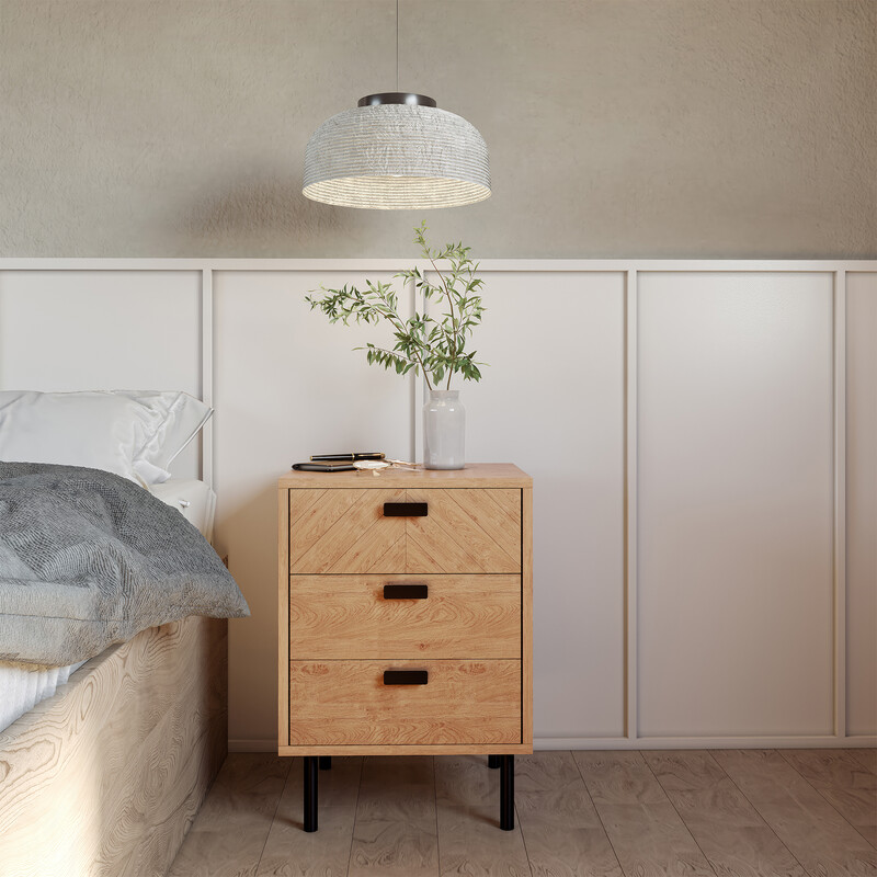 Seconique Leon 3 Drawer Bedside Table Medium Oak Effect - Image 3