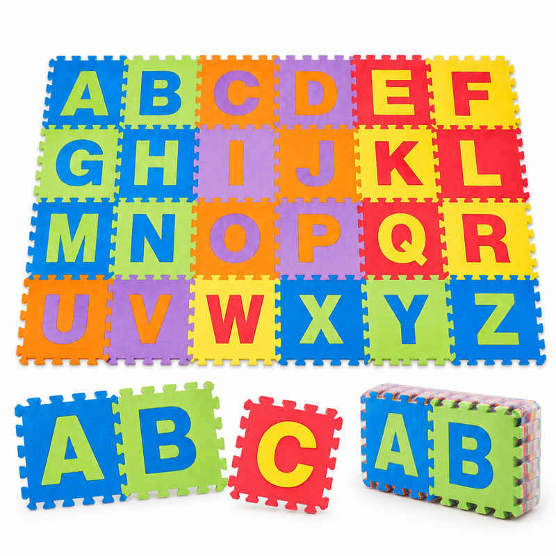 26-teilige EVA-Alphabet-Spielmatte, ineinandergreifende Schaumstoff-Bodenfliesen mit herausnehmbaren Buchstaben