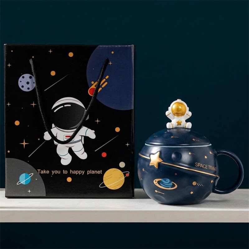Huacan mok met astronaut en planeet, ruimteschip-mok, cadeau