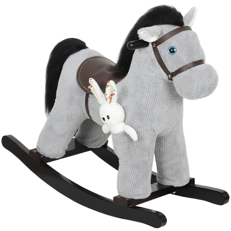 Aiyaplay Grey 330-201V00gy Baby Rocking Horse, Plush Ride On Toy With Handle Grip, Sound And Toy, Toddler Animal Rocker For Kids Aged 2-5,