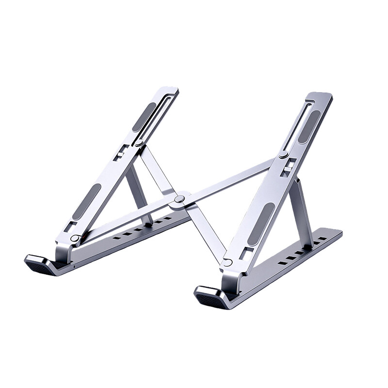 18-Inch Silver Aluminum Laptop Stand, Adjustable Height, Lightweight & Portable