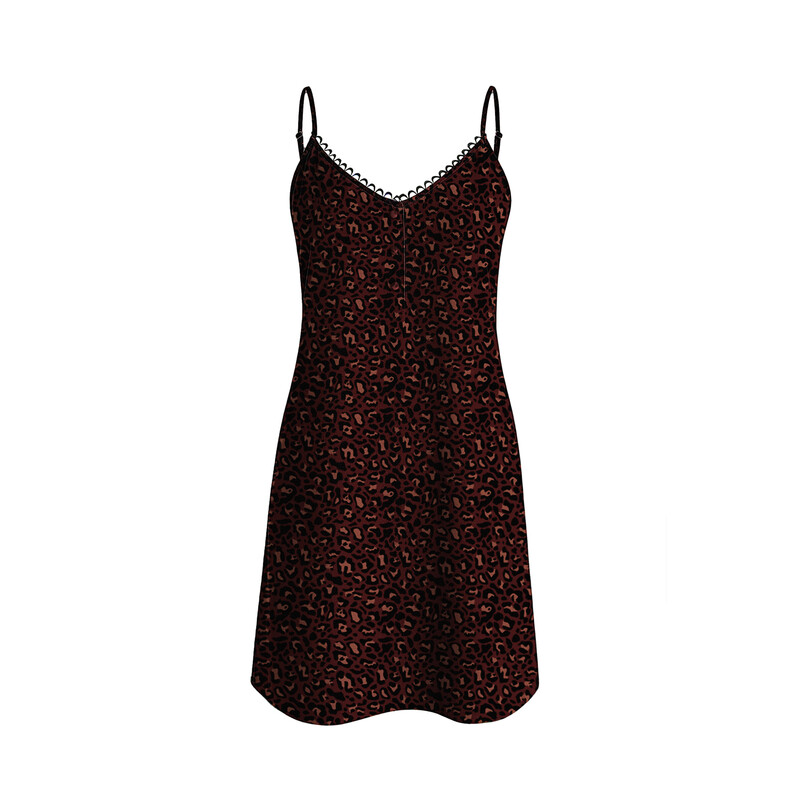 round-neck wine red leopard-print suspender dress S