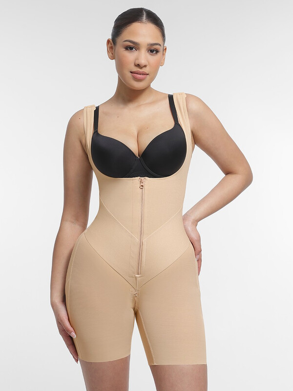 Fajas U-Shaped Firm Control 3-Row Adjustable Straps Chest Support Waist Control Peach