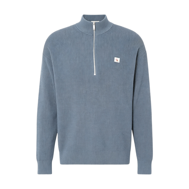 Calvin Klein Men's Cotton Waffle Quarter Zip Jumper - Blue Nomad
