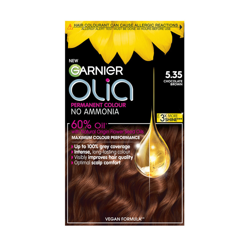 Garnier Olia Brown Hair Dye Permanent, Up To 100% Grey Hair Coverage, No Ammonia For A Pleasant Scent, 60% Oils - 5.35 Rich Chocolate Brown - Image 4
