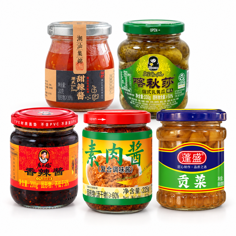 Reisbeilagen-Sauce + eingelegtes Gemüse und eingelegter Senfkohl Beilagen-Set