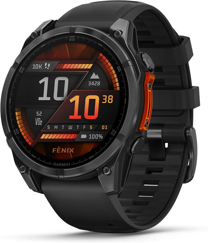Garmin fenix 8, Montre GPS Multisport AMOLED, Gris Acier/Noir, 47 mm