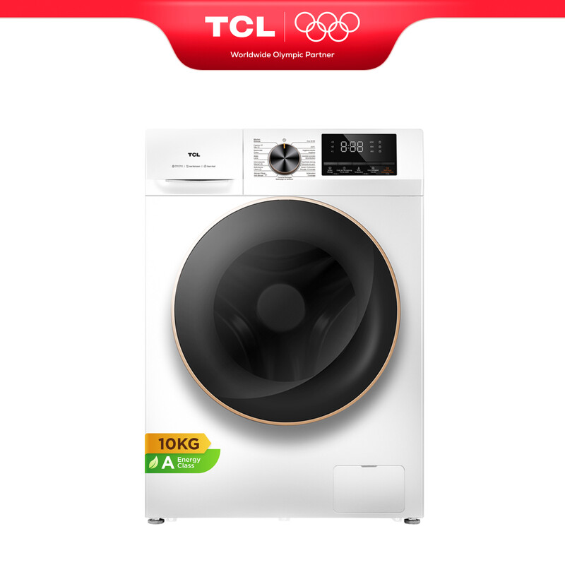 TCL wasmachine, 10 kg, energie-efficiëntieklasse A met slimme DD-motor, bacterieverwijderingssysteem, stoomwas, snelwas 15 min, kinderslot, uitgesteld einde [energieklasse A] FP1210WA0