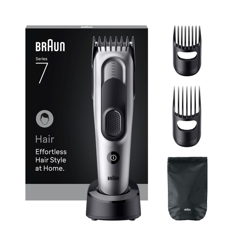 BRAUN Hair Clipper Series 7, +5 Styling Tools, Lifetime Sharp Blade, 17 Lengths, HC7590, Grey,Top Gift Picks