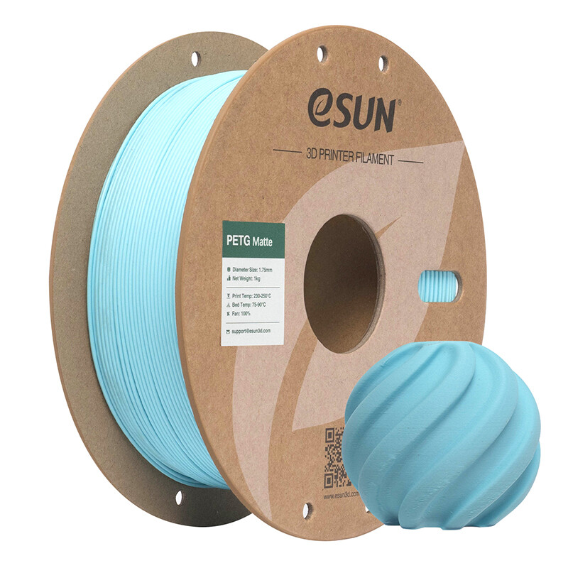 Filamentos de Impresión 3D ESUN PETG Mate de 2 kg, 1.75 mm, 1 kg/Rollo, Acabado Mate Económico, Material de Impresión 3D de Nivel Básico, Apto para Exteriores, Entrega Rápida