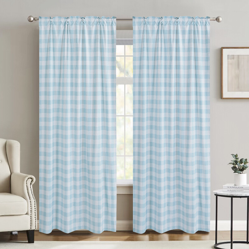 MEROPE Polyester Jacquard Verduisterende Gordijnen 100x200cm Blauw Geruit 2-pack