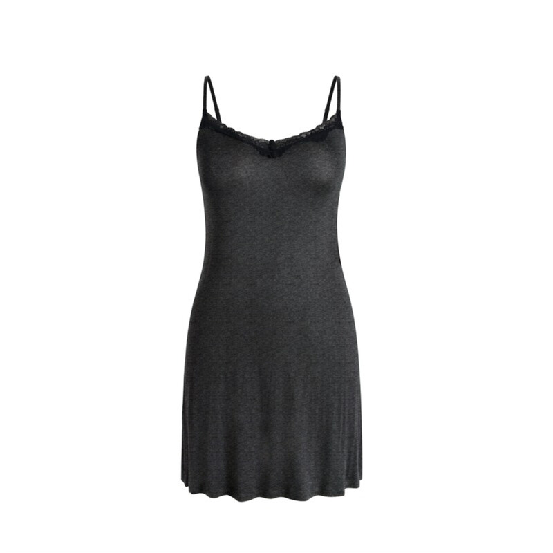 collar narrow lace v-neck dark grey suspender dress L