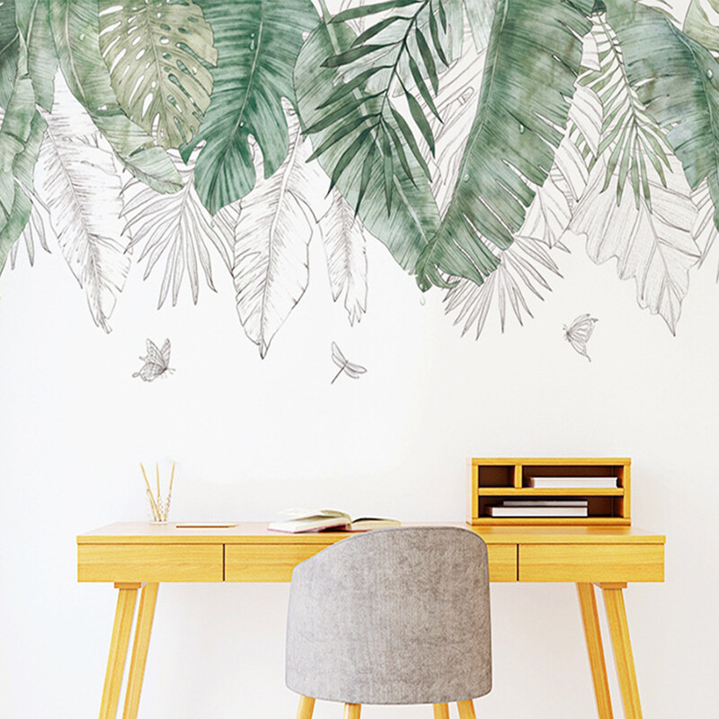 Green Tropical Assorted Leaves Decals Removable PVC Wall Stickers - Living Room Bedro