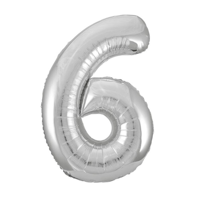 Unique Giant Number 6 Balloon, Silver, 86cm