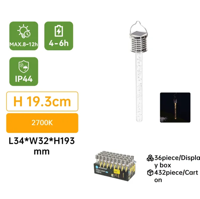 Aigostar LED Solar-Flächenleuchte – Silberner Blasenstiel-Hängelicht, Warmweiß 2700 K, IP44 Außen-Gartenleuchte