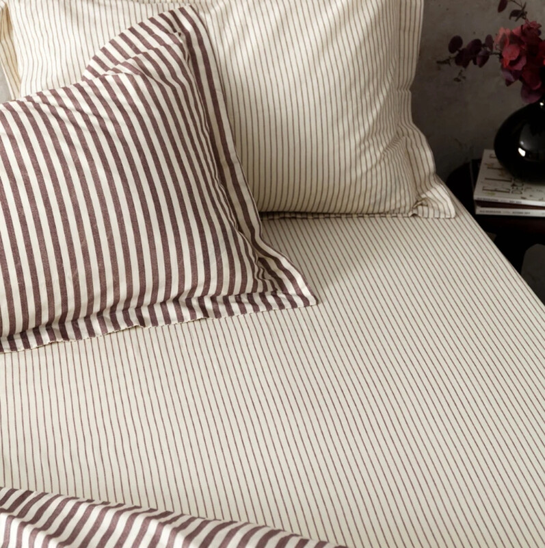 Yard Fitted Sheet Hebden Stripe 100% Cotton Beetroot Double