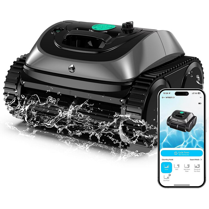 Wybot OS800 Kabelloser Poolroboter, Leistungsstarke 11,5 m³/h Saugleistung, 180 Mikron Feine Filtration, 4 Intelligente Reinigungsmodi für Boden/Wände/Wasserlinie, App-Steuerung