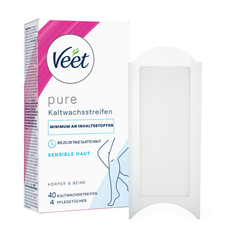 Veet PURE Kaltwachsstreifen Beine & Körper, sensible Haut, 40 Stück