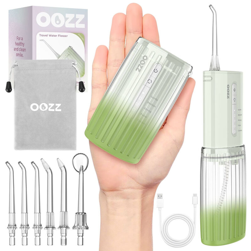 OOZZ Travel Water Flosser, Portable Pocket Water Flosser for Teeth, USB-C Rechargeable, Oral Irrigator with 5 Modes, 6 Jet Tips, Leak-Proof Design, IPX8 Waterproof, OZ-7213