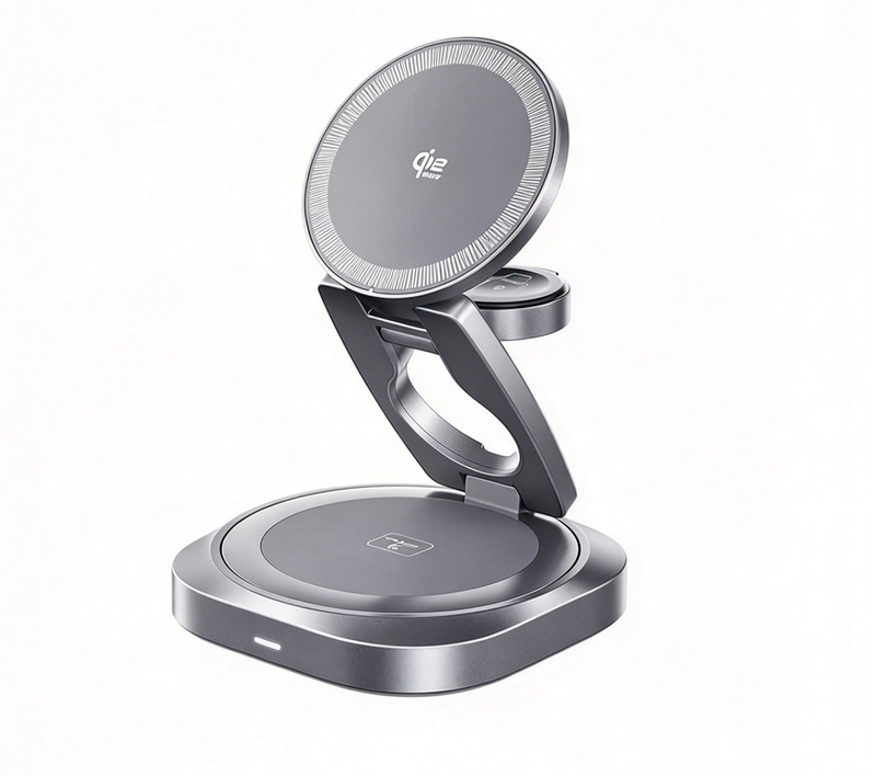 REMAX faltbares 3-in-1 Qi2.2 magnetisches kabelloses Ladegerät 35 W, titangrau