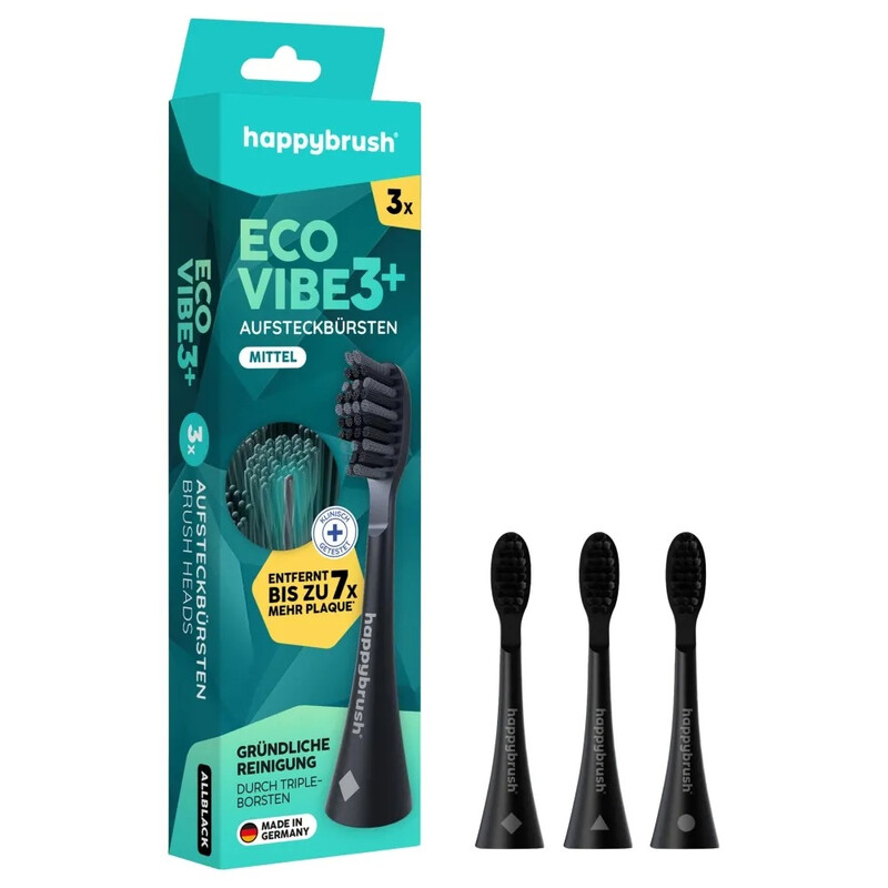 happybrush Aufsteckbürsten Eco Vibe 3+ schwarz, 3 St