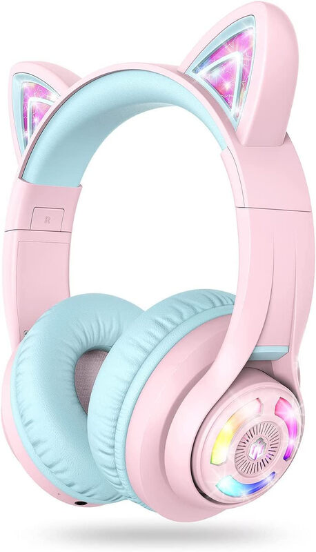 iClever BTH13 Bluetooth Kopfhörer für Kinder im niedlichen Katzenohr-Design in Pink, ideal für Musik und Spiel