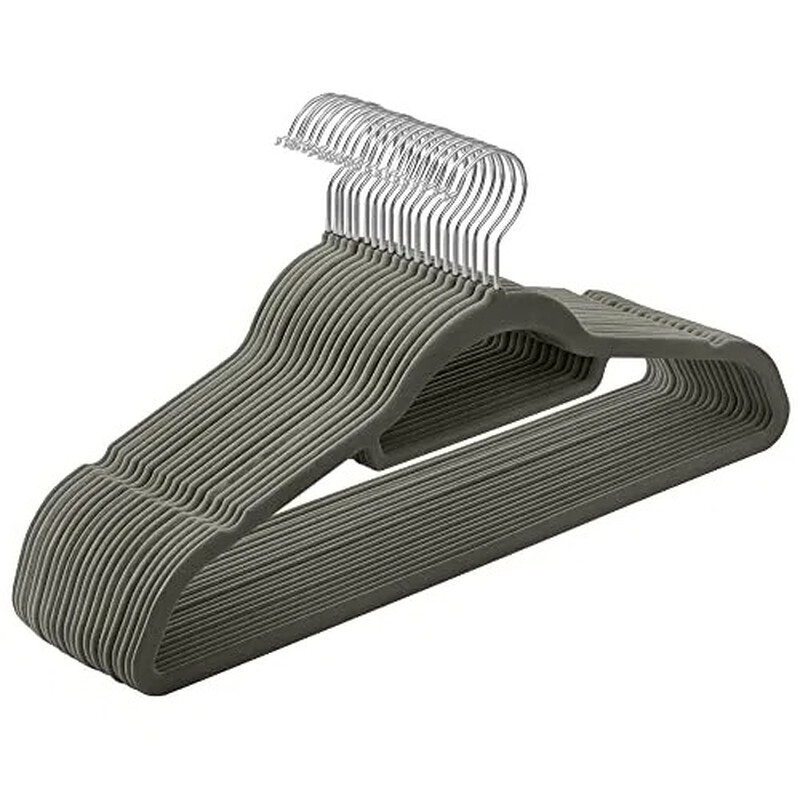 SONGMICS Velvet Hanger, 42.7x22x0.6cm, Silver and Grey, Set of 20