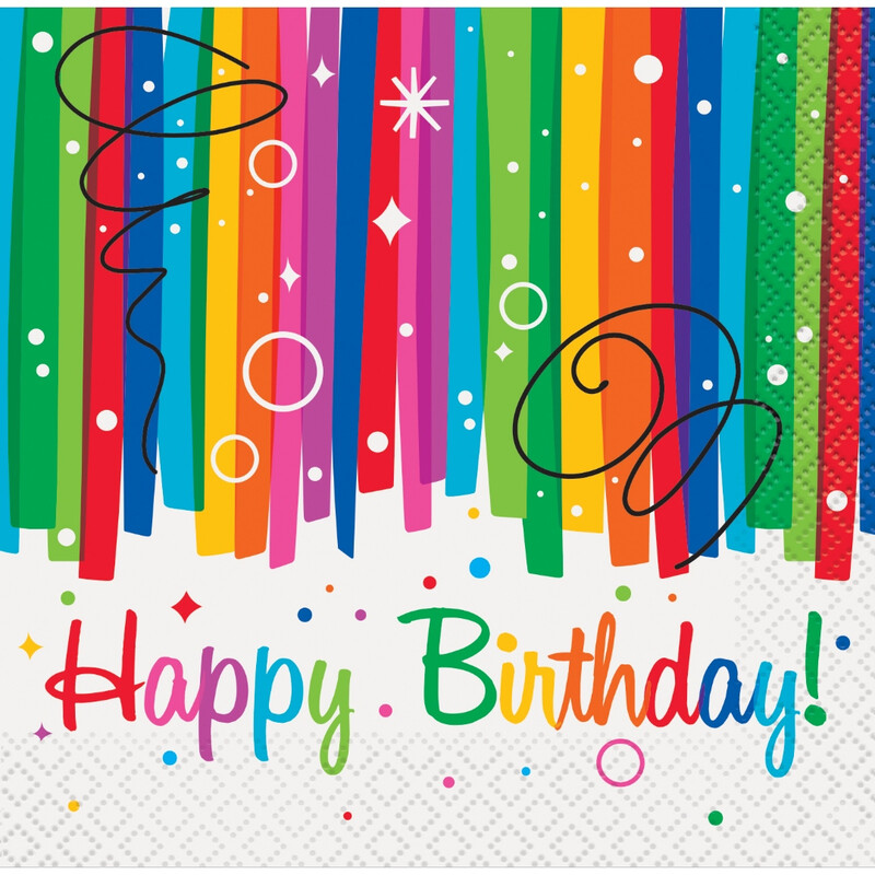 Unique Beverage Napkins, Rainbow Birthday, 16 pack