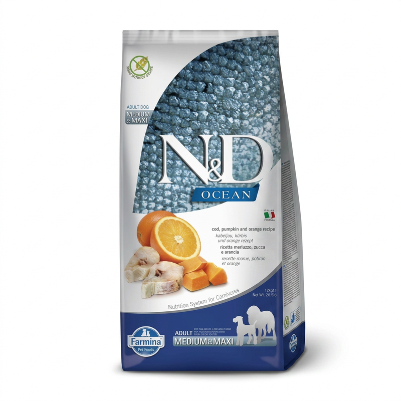 Farmina N&D Ocean Serie Kabeljauw en Pompoen Volwassen Medium/Large Grootte Hondenvoer 12 kg