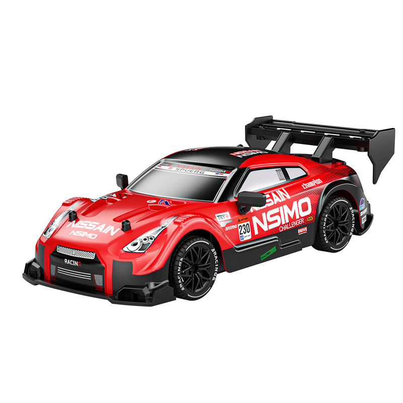 1:24 GTR 4WD RC Driftauto 2,4 G Proportionele Besturing, Verwisselbare Drift-/Racebanden, Schokabsorberend Chassis, Hobby Speelgoed voor 8+ Jaar, Rood