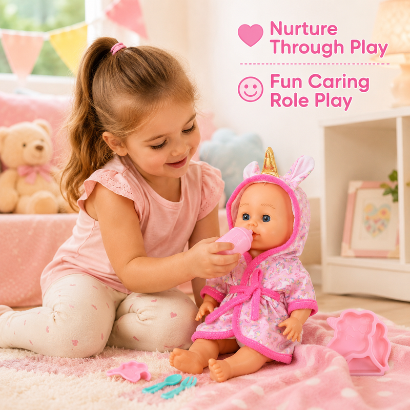 Babypuppen-Pflegeset, 1 Packung, Rollenspiele rund ums Füttern und Pflegen, fördert die Fantasie, für Kinder und gemeinsames Spielen mit der Familie