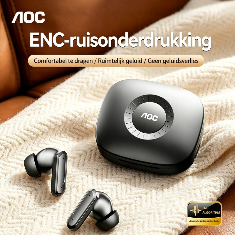 AOC ACT1661 Draadloze in-ear oordopjes, ENC ruisreductie voor gesprekken, Bluetooth 5.4, 20 uur ultralange stand-by, 3D surround sound, Hi-Fi high-definition decoding, aanraakbediening, Type-C snelladen, aanbevolen als cadeau