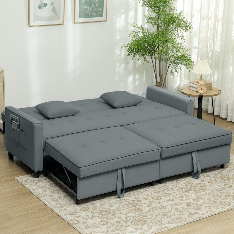 HOMCOM Sofa Bed: 3-Seater Convertible Sleeper with 2 Cushions in Modern Grey for Your Living Room Space
