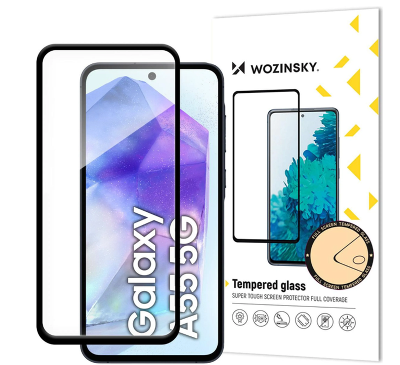 Wozinsky Vollkleber Hartes Glas für Samsung Galaxy A55 mit schwarzem Rahmen