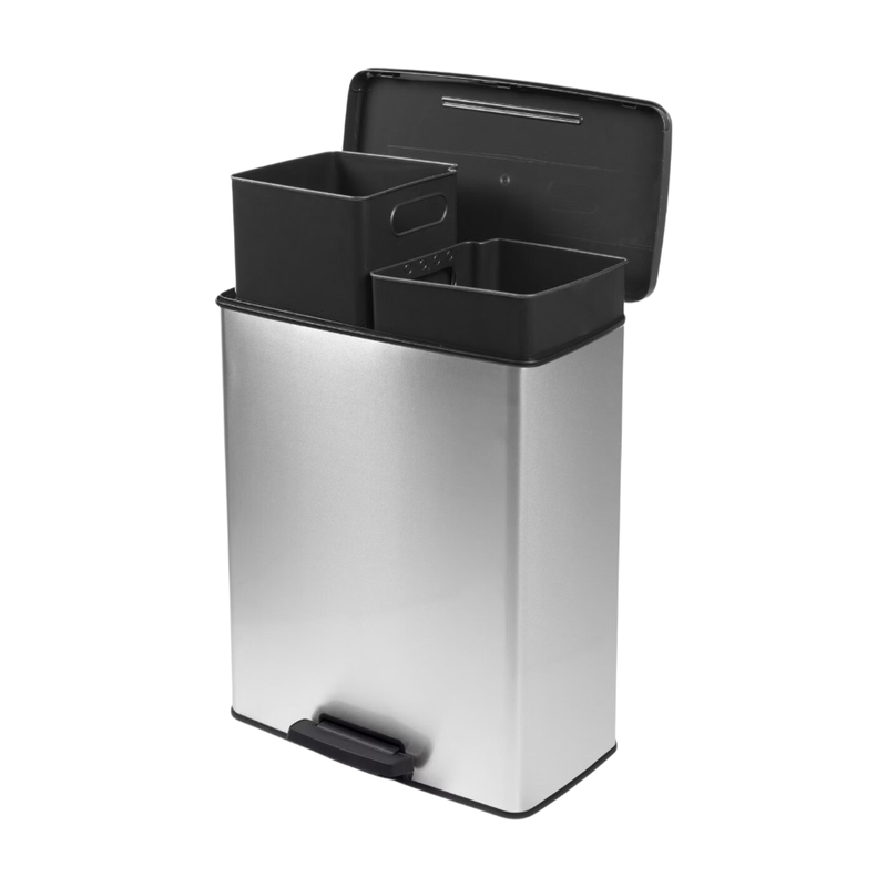 Curver Decobin Duo afvalemmer - 26 L+26 L - Rechthoekig - Zilver metallic - Premium opbergoplossing, duurzaam kunststof, moderne huisorganisatie
