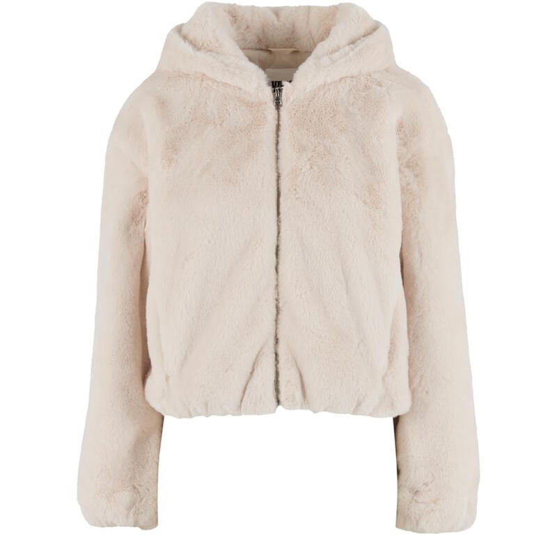 Urban Classics Damen Full Zip Faux Fur Hoodie, whitesand, Größe