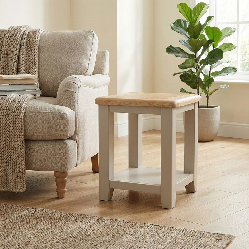 Side Table Windermere Square Oak Top Grey/Natural