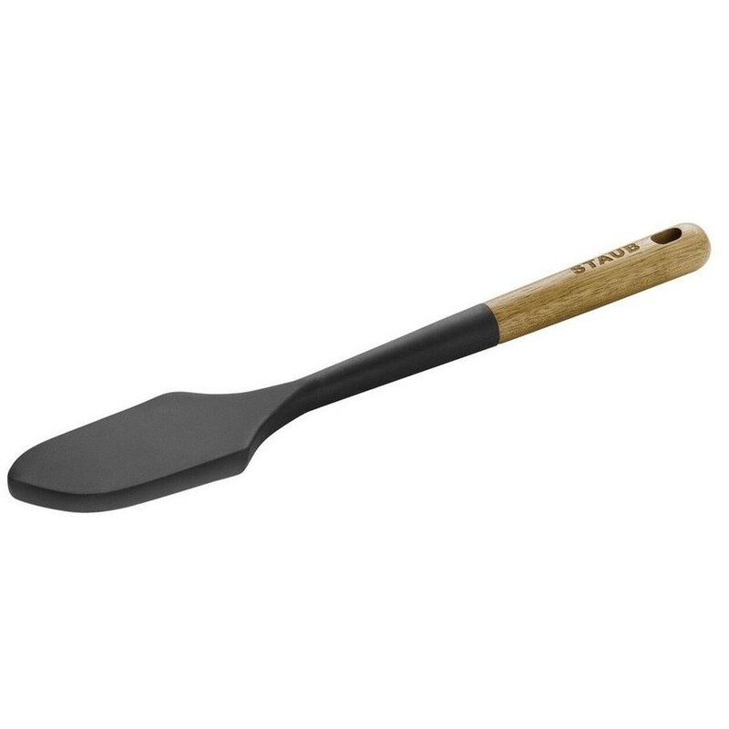 STAUB Silikon-Teigschaber/Spatel, 30 cm, Schwarz/Akazienholzgriff, Silikon/Hitzebeständig bis 220 °C/Flexibler Kopf/Geeignet für Antihaftbeschichtung